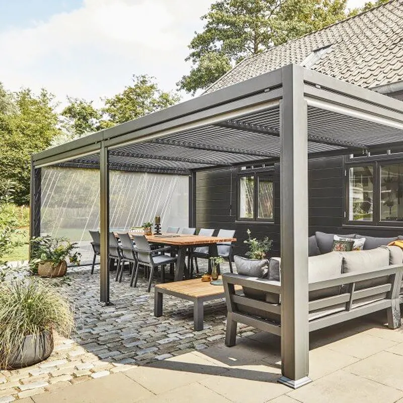 Aluminium alloy shutter pergola that can be equipped with fence grilles and movable hundreds of pages